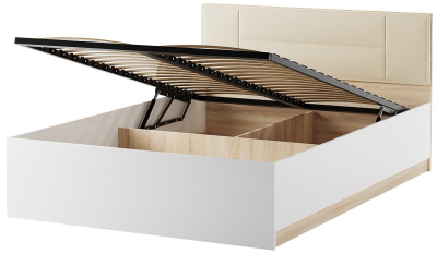 Кровать с подъемным механизмом "Беатрис" (160) Сонома белый глянец